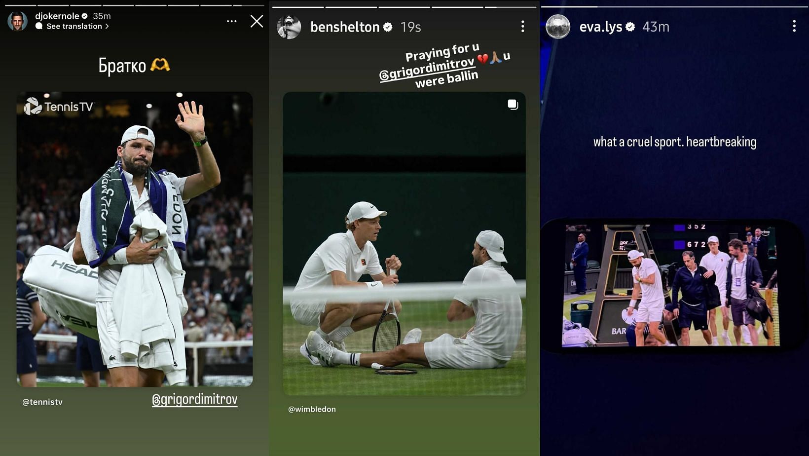 Via Djokovic, Shelton, and Lys' respective Instagram accounts